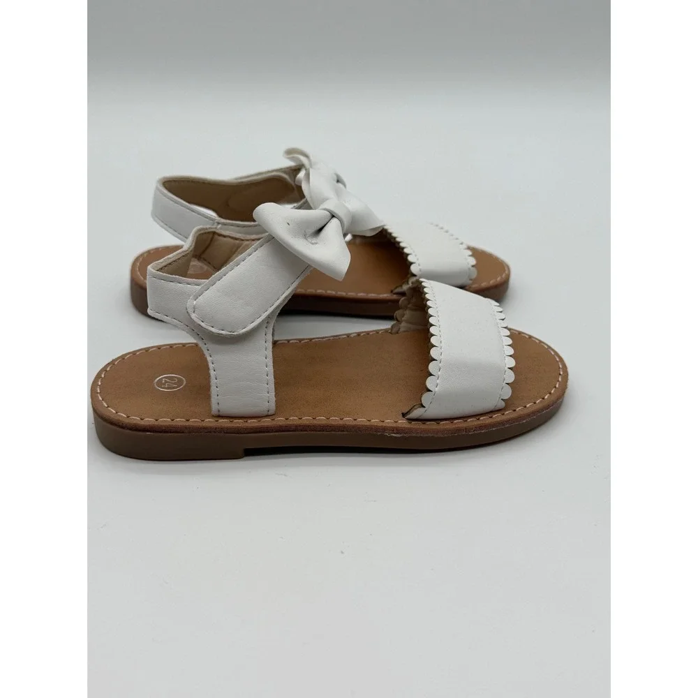 Toddler Girls White Scalloped Bow Ankle Strap Sandals Size 24 US 8